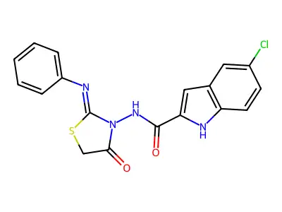 5-Chloro-N-(4-oxo-2-(phenylimino)-3-thiazolidinyl)-1H-indole-2-carboxamide structure