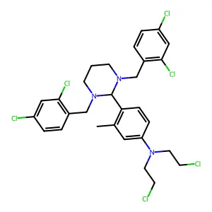 4-[1,3-bis[(2,4-dichlorophenyl)methyl]-1,3-diazinan-2-yl]-N,N-bis(2-chloroethyl)-3-methylaniline structure