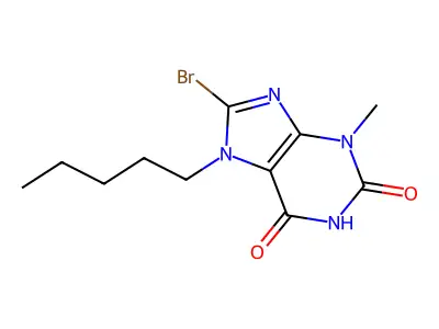 8-bromo-3-methyl-7-pentyl-1H-purine-2,6(3H,7H)-dione structure