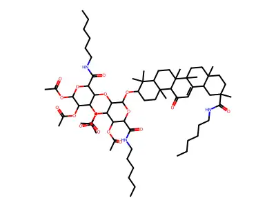 alpha-D-Glucopyranosiduronamide, (3-beta,20-beta)-29-(hexylamino)-11,29-dioxoolean-12-en-3-yl N-hexyl-2-O-(2,3,4-tri-O-acetyl-N-hexyl-beta-D-glucopyranuronamidosyl)-, 3,4-diacetate structure