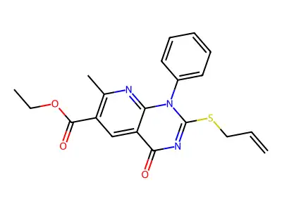 Pyrido(2,3-d)pyrimidine-6-carboxylic acid, 1,4-dihydro-7-methyl-4-oxo-1-phenyl-2-(2-propenylthio)-, ethyl ester structure