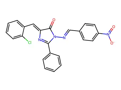 4H-Imidazol-4-one,5-[(2-chlorophenyl)methylene]-3,5-dihydro-3-[[(4-nitrophenyl)methylene]amino]-2-phenyl- structure