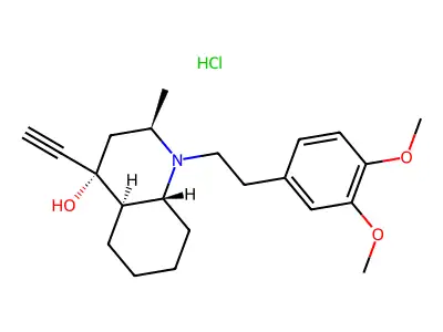 4-Quinolinol, decahydro-1-(2-(3,4-dimethoxyphenyl)ethyl)-4-ethynyl-2-methyl-, hydrochloride, (2-alpha,4-beta,4a-beta,8a-alpha)- structure