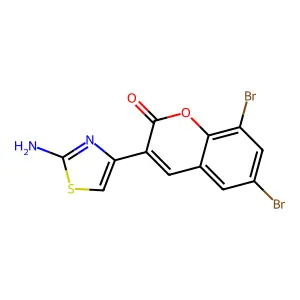 2H-1-Benzopyran-2-one, 3-(2-amino-4-thiazolyl)-6,8-dibromo- structure