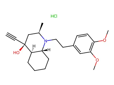 4-Quinolinol, decahydro-1-(2-(3,4-dimethoxyphenyl)ethyl)-4-ethynyl-2-methyl-, hydrochloride, (2-alpha,4-alpha,4a-beta,8a-alpha)- structure