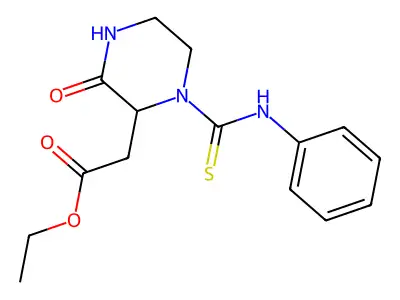 Ethyl [3-oxo-1-(phenylcarbamothioyl)piperazin-2-yl]acetate structure