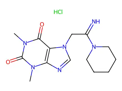Piperidine, 1-(1-imino-2-(1,2,3,6-tetrahydro-1,3-dimethyl-2,6-dioxo-7H-purin-7-yl)ethyl)-, hydrochloride, hydrate (1:1:1) structure