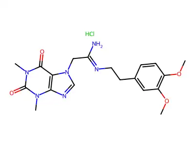 7H-Purine-7-ethanimidamide, 1,2,3,6-tetrahydro-N-(2-(3,4-dimethoxyphenyl)ethyl)-1,3-dimethyl-2,6-dioxo-, monohydrochloride structure