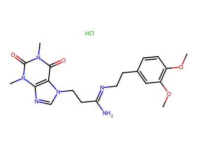 7H-Purine-7-propanimidamide, 1,2,3,6-tetrahydro-N-(2-(3,4-dimethoxyphenyl)ethyl)-1,3-dimethyl-2,6-dioxo-, monohydrochloride structure