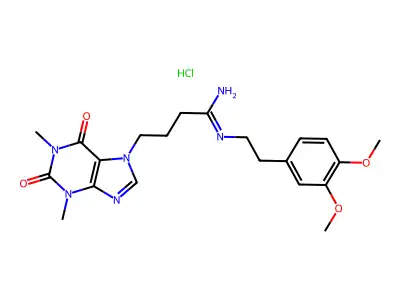 7H-Purine-7-butanimidamide, (1,2,3,6-tetrahydro-N-(2-(3,4-dimethoxyphenyl)ethyl)-1,3-dimethyl-2,6-dioxo-, monohydrochloride structure