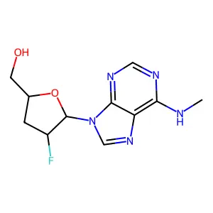 9-(2,3-dideoxy-2-fluoropentofuranosyl)-N-methyl-9H-purin-6-amine structure