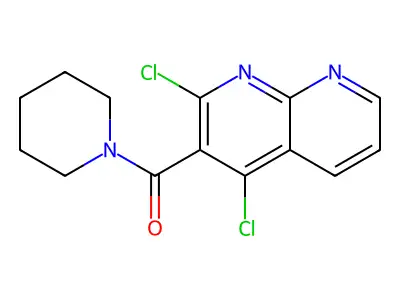 Piperidine, 1-((2,4-dichloro-1,8-naphthyridin-3-yl)carbonyl)- structure