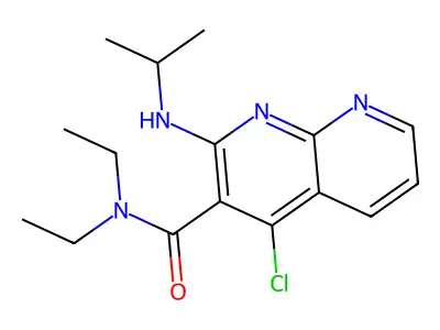 1,8-Naphthyridine-3-carboxamide, 4-chloro-N,N-diethyl-2-((1-methylethyl)amino)- structure