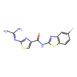N-(5-fluorobenzothiazol-2-yl)-2-guanidinothiazole-4-carboxamide structure