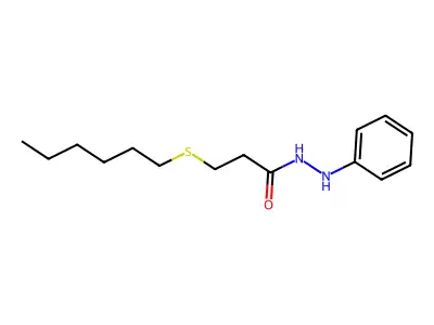 Propanoic acid, 3-(hexylthio)-, 2-phenylhydrazide structure