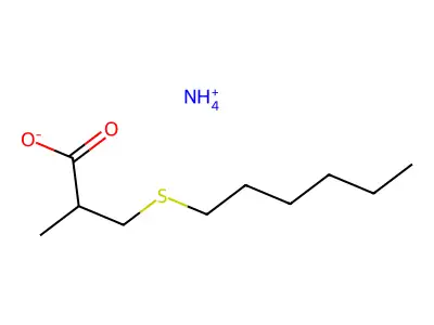 3-(Hexylsulfanyl)-2-methylpropanoic acid--ammonia (1/1) structure