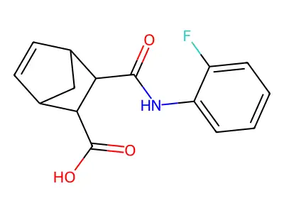 3-{[(2-Fluorophenyl)amino]carbonyl}bicyclo[2.2.1]hept-5-ene-2-carboxylic acid structure