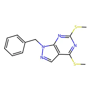 1-Benzyl-4,6-bis(methylthio)-1H-pyrazolo[3,4-d]pyrimidine structure