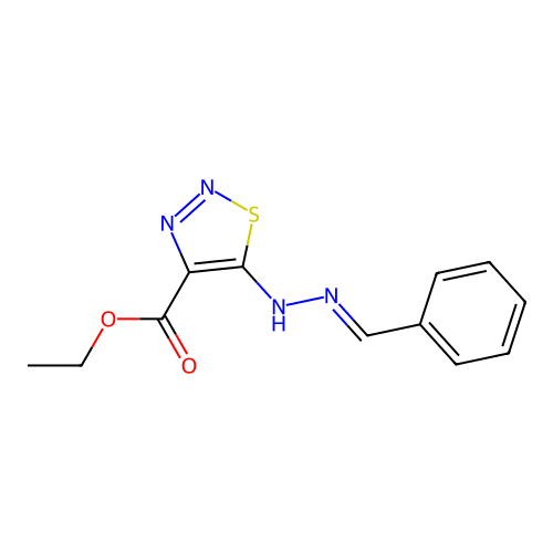 ethyl 5-((2E)-2-benzylidenehydrazinyl)thiadiazole-4-carboxylate structure