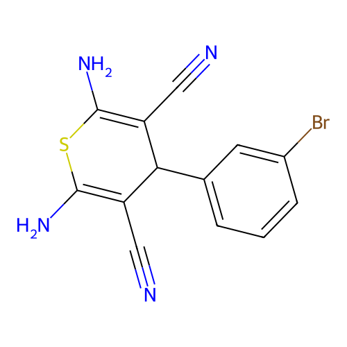 2,6-diamino-4-(3-bromophenyl)-4H-thiopyran-3,5-dicarbonitrile structure