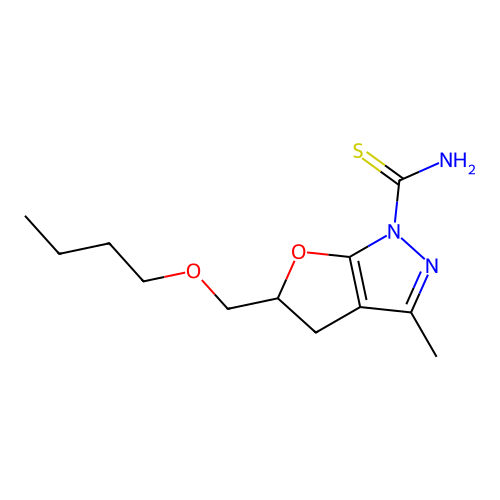5-(butoxymethyl)-3-methyl-4,5-dihydro-1H-furo[2,3-c]pyrazole-1-carbothioamide structure