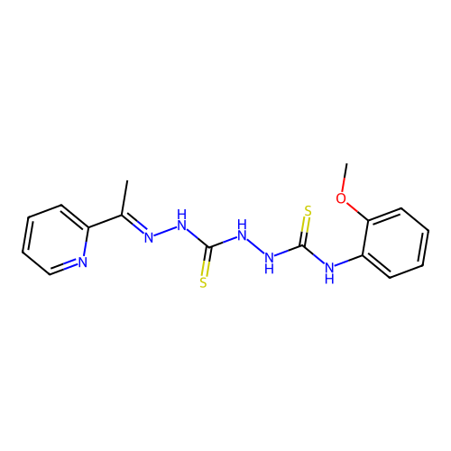 Carbonothioic dihydrazide, N''-(((2-methoxyphenyl)amino)thioxomethyl)-N'''-((1E)-1-(2-pyridinyl)ethylidene)- structure