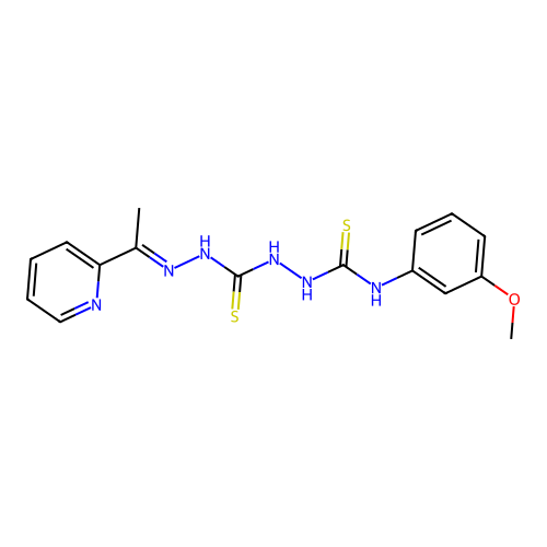 Carbonothioic dihydrazide, N''-(((3-methoxyphenyl)amino)thioxomethyl)-N'''-((1E)-1-(2-pyridinyl)ethylidene)- structure