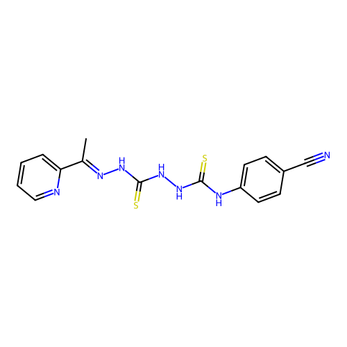 Carbonothioic dihydrazide, N''-(((4-cyanophenyl)amino)thioxomethyl)-N'''-((1E)-1-(2-pyridinyl)ethylidene)- structure