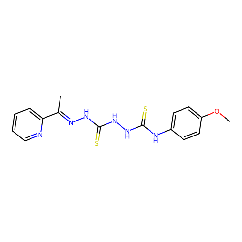 Carbonothioic dihydrazide, N''-(((4-methoxyphenyl)amino)thioxomethyl)-N'''-((1E)-1-(2-pyridinyl)ethylidene)- structure