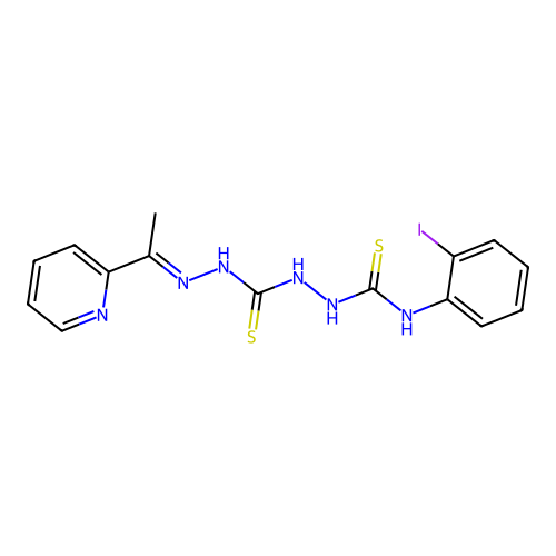 Carbonothioic dihydrazide, N''-(((2-iodophenyl)amino)thioxomethyl)-N'''-((1E)-1-(2-pyridinyl)ethylidene)- structure
