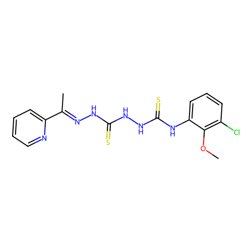 Carbonothioic dihydrazide, N''-(((3-chloro-2-methoxyphenyl)amino)thioxomethyl)-N'''-((1E)-1-(2-pyridinyl)ethylidene)- structure