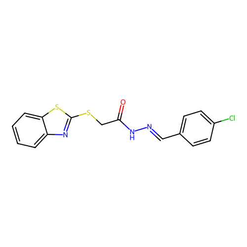 2-(1,3-benzothiazol-2-ylsulfanyl)-N'-[(E)-(4-chlorophenyl)methylidene]acetohydrazide structure