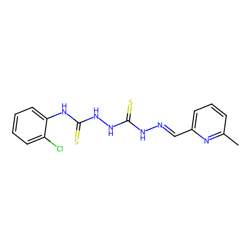 Carbonothioic dihydrazide, N''-(((2-chlorophenyl)amino)thioxomethyl)-N'''-((1E)-(6-methyl-2-pyridinyl)methylene)- structure