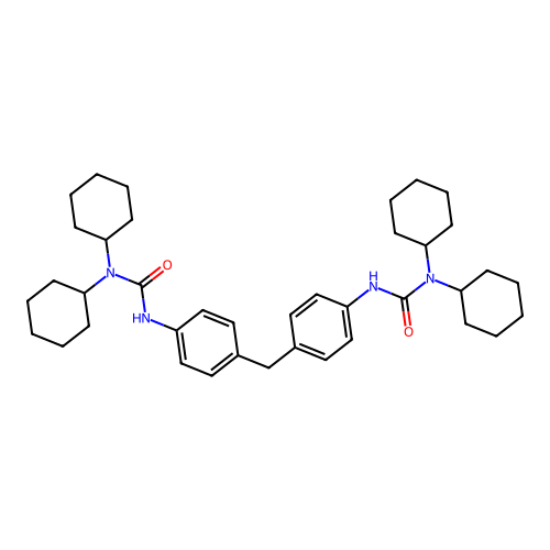 N,N-dicyclohexyl-N'-[4-(4-{[(dicyclohexylamino)carbonyl]amino}benzyl)phenyl]urea structure