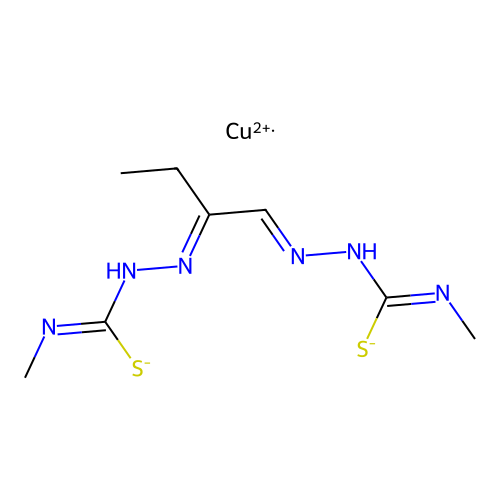Copper (II) ethylglyoxal bis(N(4)-methylthiosemicarbazone) structure