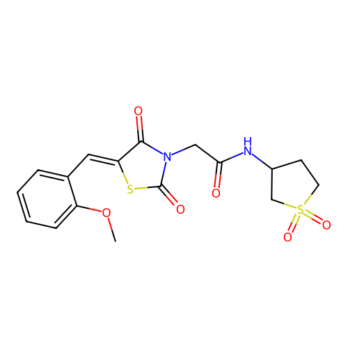 (Z)-N-(1,1-dioxidotetrahydrothiophen-3-yl)-2-(5-(2-methoxybenzylidene)-2,4-dioxothiazolidin-3-yl)acetamide structure