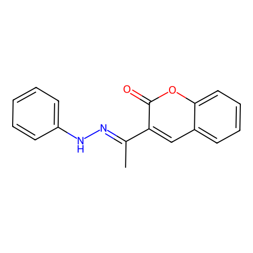 3-[(1E)-1-(2-phenylhydrazinylidene)ethyl]-2H-chromen-2-one structure