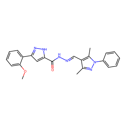 (E)-N'-((3,5-dimethyl-1-phenyl-1H-pyrazol-4-yl)methylene)-3-(2-methoxyphenyl)-1H-pyrazole-5-carbohydrazide structure