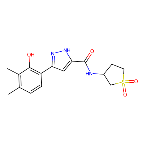N-(1,1-dioxidotetrahydrothiophen-3-yl)-5-(2-hydroxy-3,4-dimethylphenyl)-1H-pyrazole-3-carboxamide structure