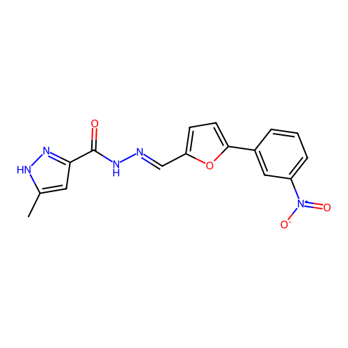 3-methyl-N'-{(E)-[5-(3-nitrophenyl)furan-2-yl]methylidene}-1H-pyrazole-5-carbohydrazide structure