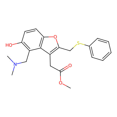 methyl 2-(4-((dimethylamino)methyl)-5-hydroxy-2-((phenylthio)methyl)benzofuran-3-yl)acetate structure