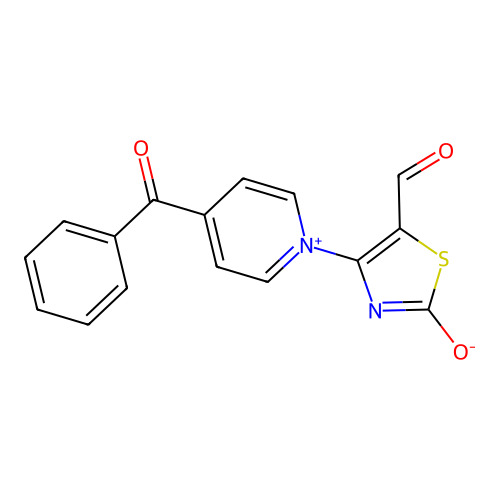 5-Formyl-2-oxo-4-[4-(phenylcarbonyl)pyridinium-1-yl]-1,3-thiazol-3-ide structure