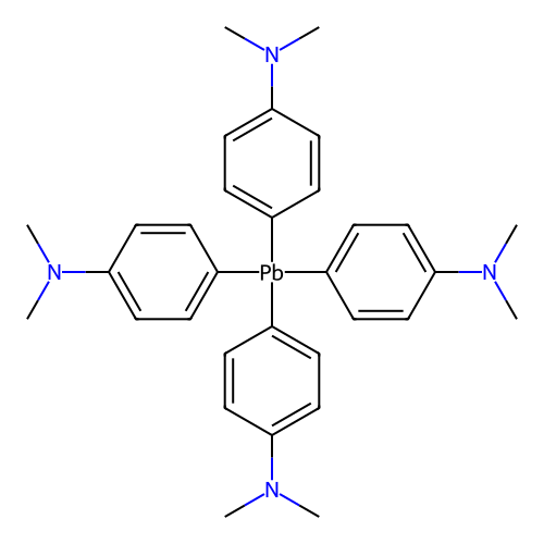 N,N-dimethyl-N-(4-{tris[4-(dimethylamino)phenyl]plumbyl}phenyl)amine structure