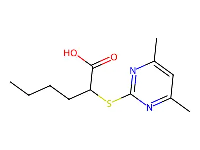 2-((4,6-Dimethylpyrimidin-2-yl)thio)hexanoic acid structure