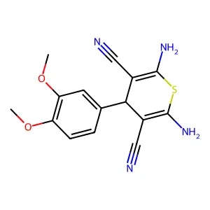 2,6-diamino-4-(3,4-dimethoxyphenyl)-4H-thiopyran-3,5-dicarbonitrile structure