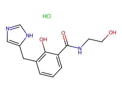 2-Hydroxy-N-(2-hydroxyethyl)-3-((1H-imidazol-4-yl)methyl)benzamide hydrochloride structure