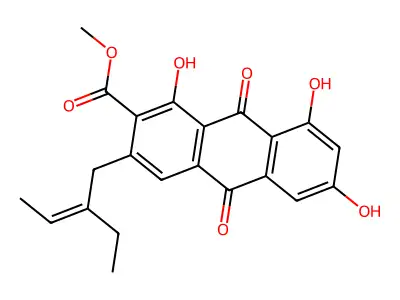 Methyl 3-(2-ethylbut-2-enyl)-1,6,8-trihydroxy-9,10-dioxoanthracene-2-carboxylate structure