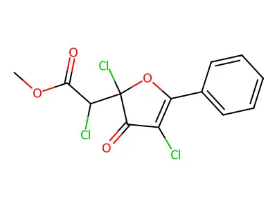methyl 2-chloro-2-(2,4-dichloro-3-oxo-5-phenylfuran-2-yl)acetate structure