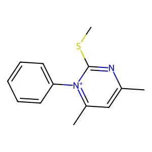 4,6-Dimethyl-2-(methylsulfanyl)-1-phenylpyrimidin-1-ium structure