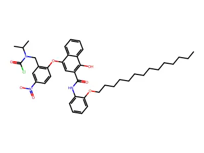 N-[[2-[4-hydroxy-3-[(2-tetradecoxyphenyl)carbamoyl]naphthalen-1-yl]oxy-5-nitrophenyl]methyl]-N-propan-2-ylcarbamoyl chloride structure